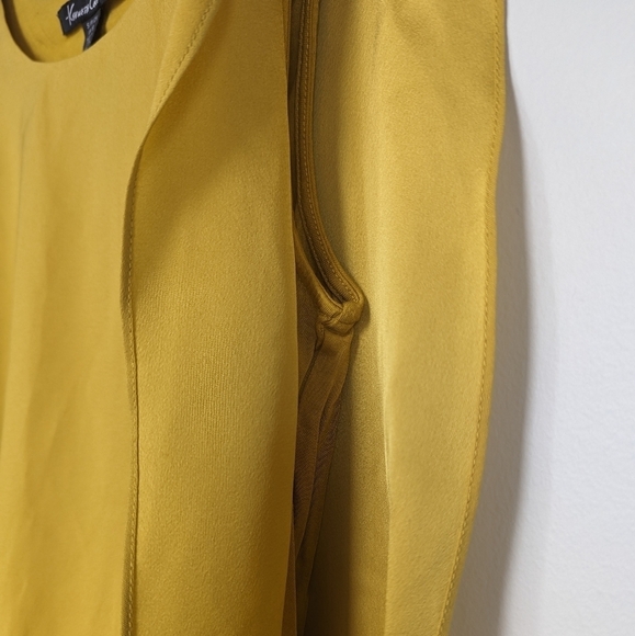 Kenneth Cole Draped Asymmetrical Blouse Sleeveless Scoop Neck Lined Mustard sz S - Picture 7 of 11